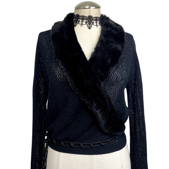 Moda International Faux Fur Knit Wrap Cadigan Gothic Retro Mob Wife - Picture 4 of 11